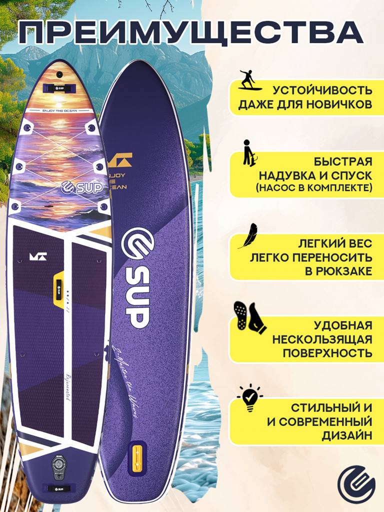 Надувной сапборд E-SUP Ultra Violet 11'6" (351×89×15 см), универсальный