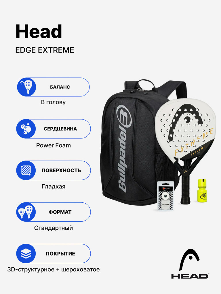 Комплект из ракетки для падела Head Edge Extreme Black с рюкзаком Bullpadel Avant и аксессуарами