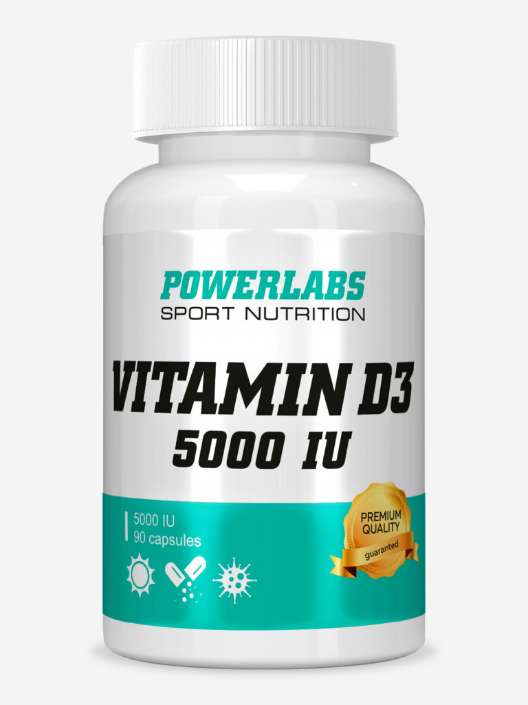 Для поддержания здоровья опорно-двигательного аппарата, Powerlabs, Витамин D3 5000 IU, 90 капсул