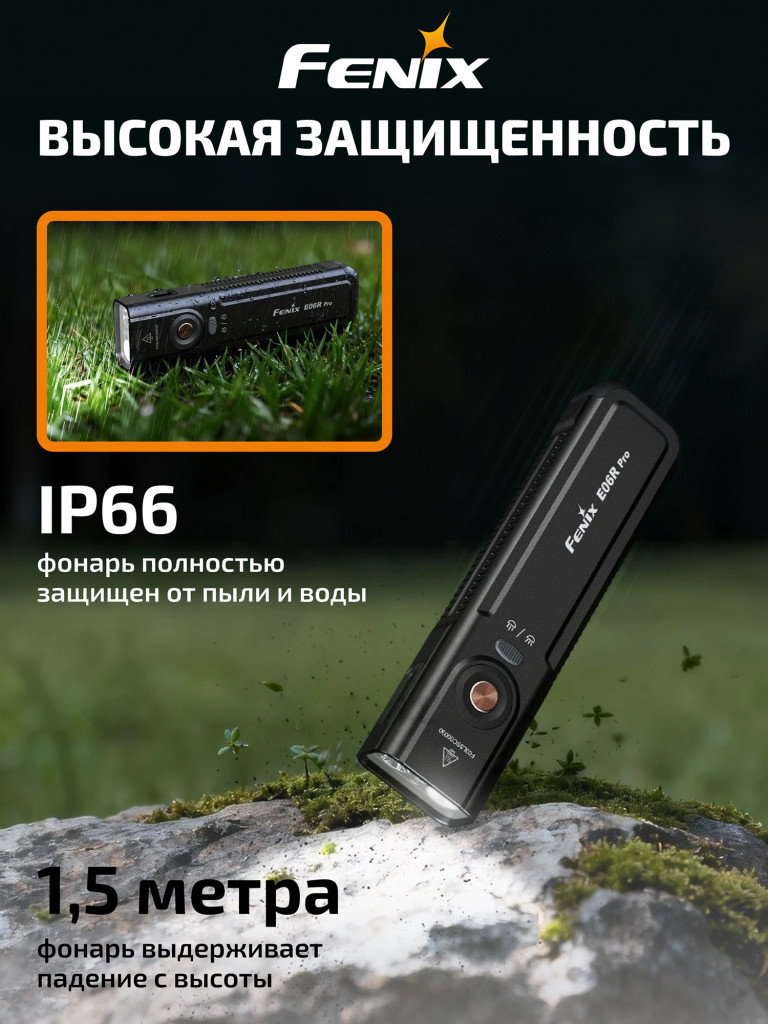 Фонарь Fenix многофункциональный E06R Pro черный 1600 люмен