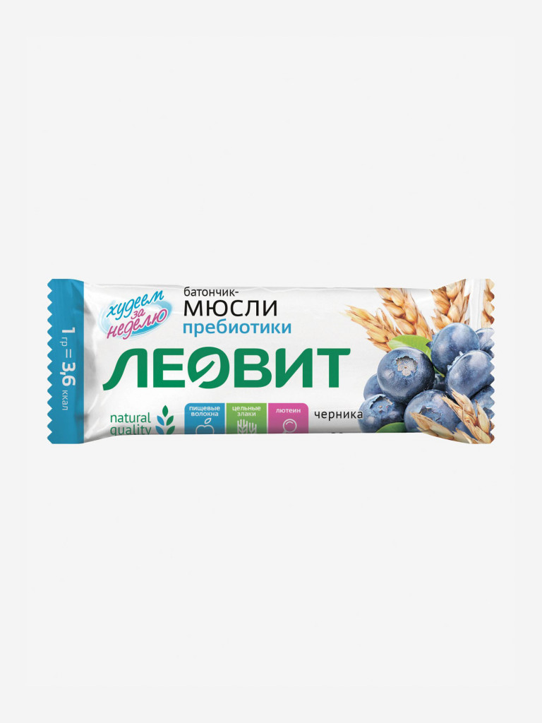 Батончик мюсли ЛЕОВИТ С черникой и лютеином. Упаковка 26шт. по 30г.