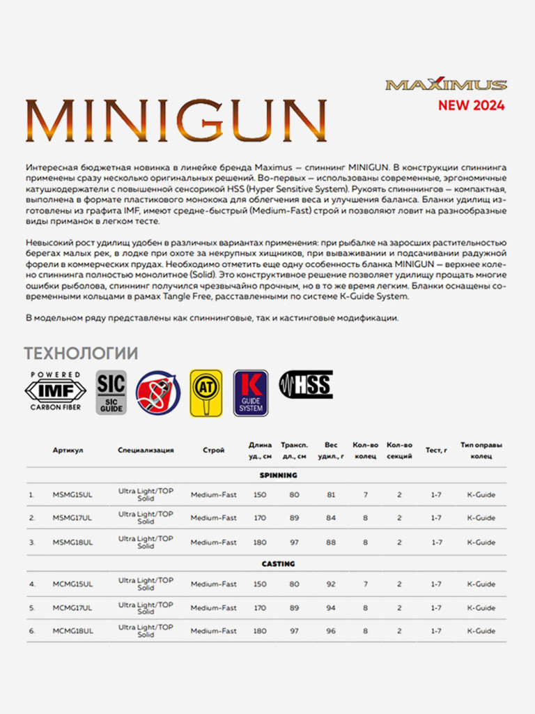 Спиннинг Maximus MINIGUN 15UL 1,5m 1-7g (top solid)