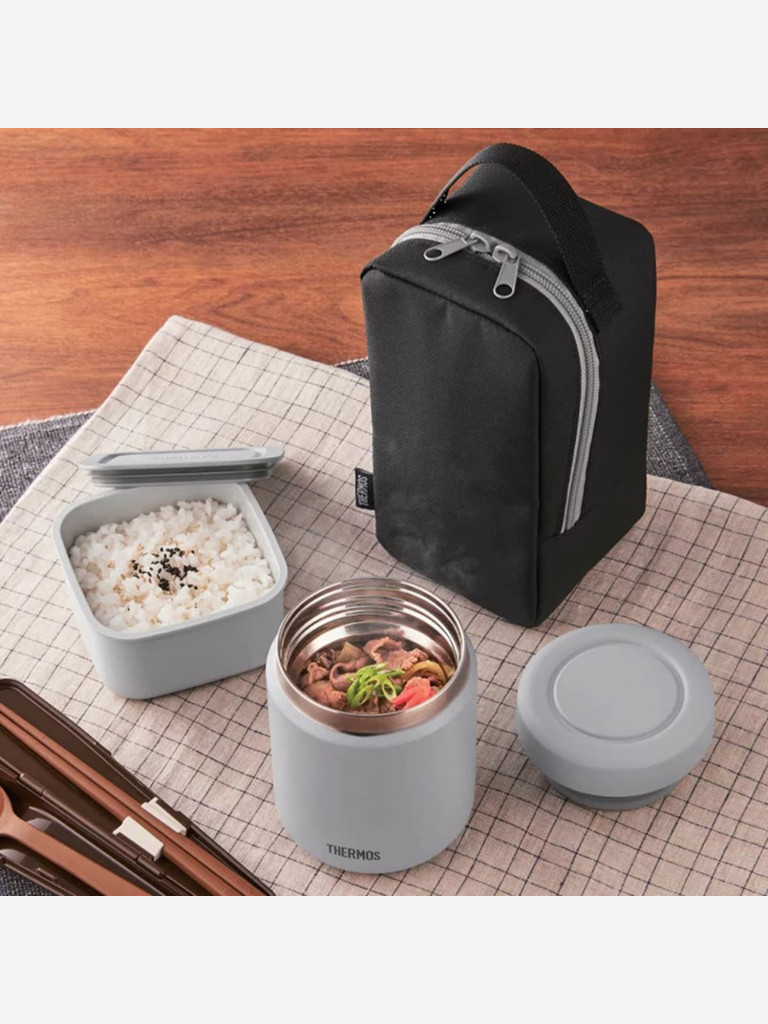 Термос THERMOS JBY-801 BKGY, с пластиковым контейнером в чехле, 0.8л