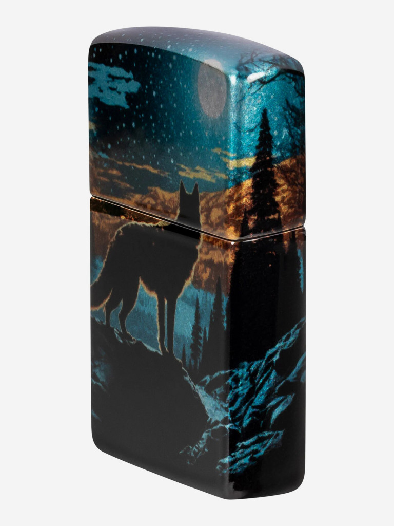 Зажигалка бензиновая ветроустойчивая Zippo Moonlight Wolf Design 540 Tumbled Chrome