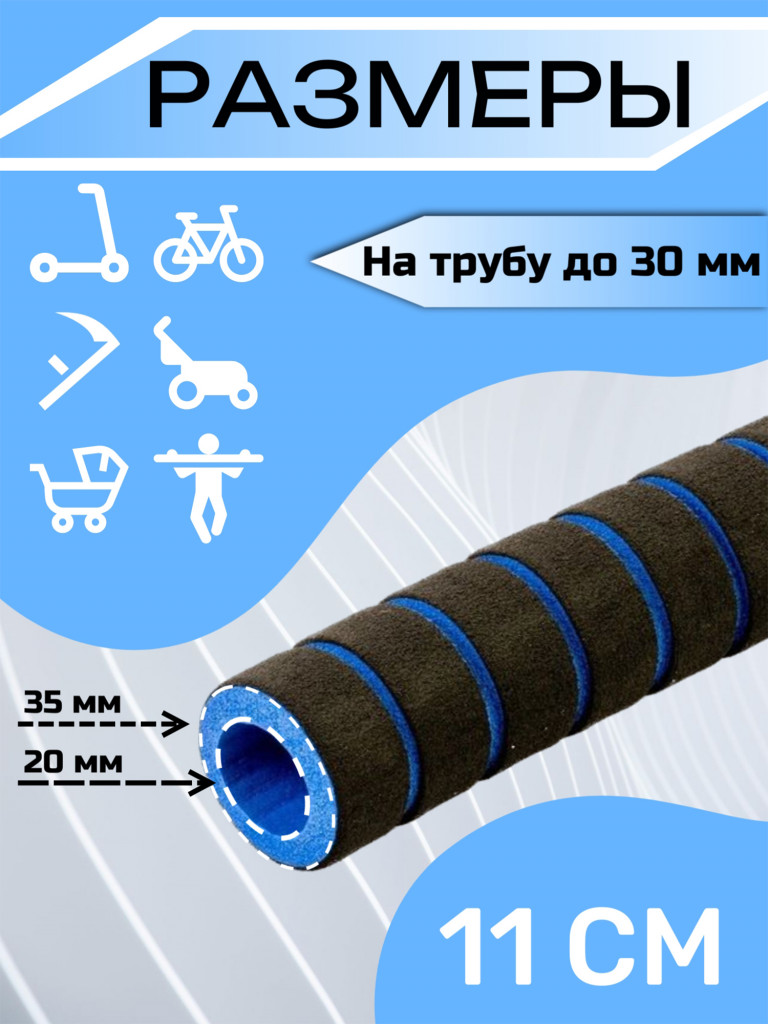 Комплект неопреновых ручек 11 см, 10 штук. Синие