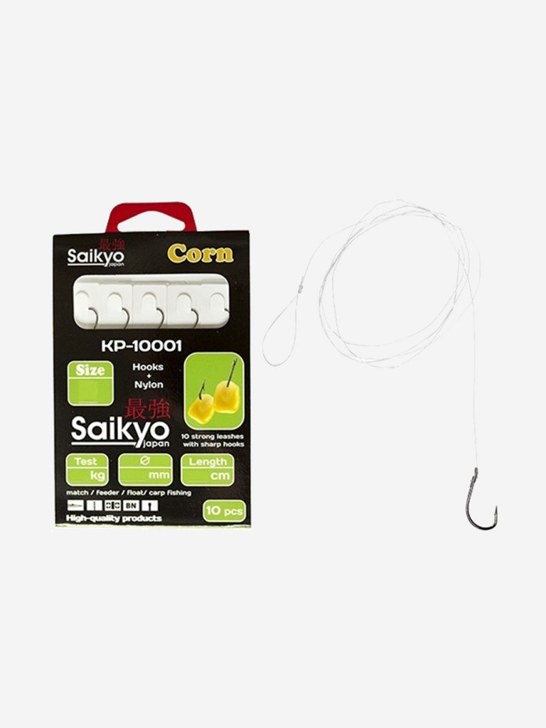 Крючки для рыбалки одинарные Saikyo KP-10001 Corn BN c поводками ( 1 упк. по 10шт.)
