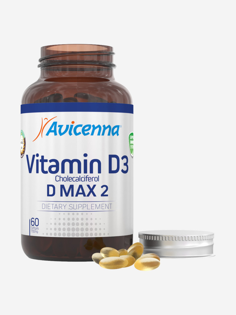 Витамин D3 D MAX 2 Avicenna, унисекс взрослые, 2000 МЕ, 60 капсул, для иммунитета и костей