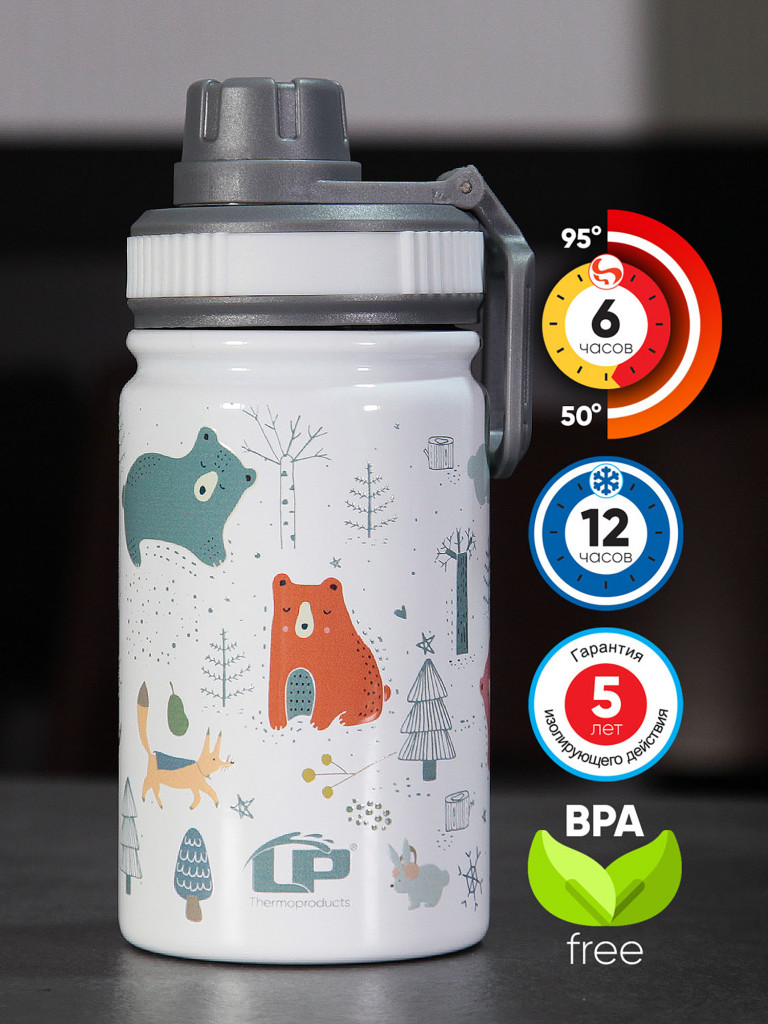 Термобутылка LP Thermoproducts Kids Animals, 0,35 л, белая