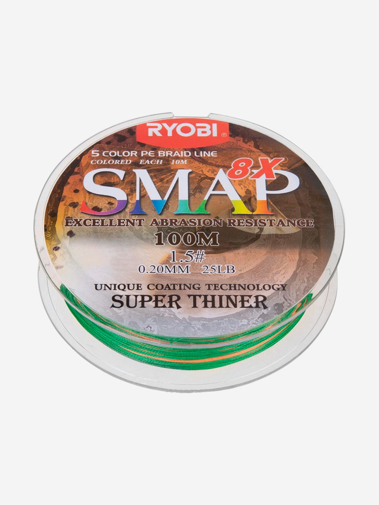 Шнур плетеный для рыбалки Ryobi SMAP PE8X, 100м, 0,205мм, 10кг, мультиколор