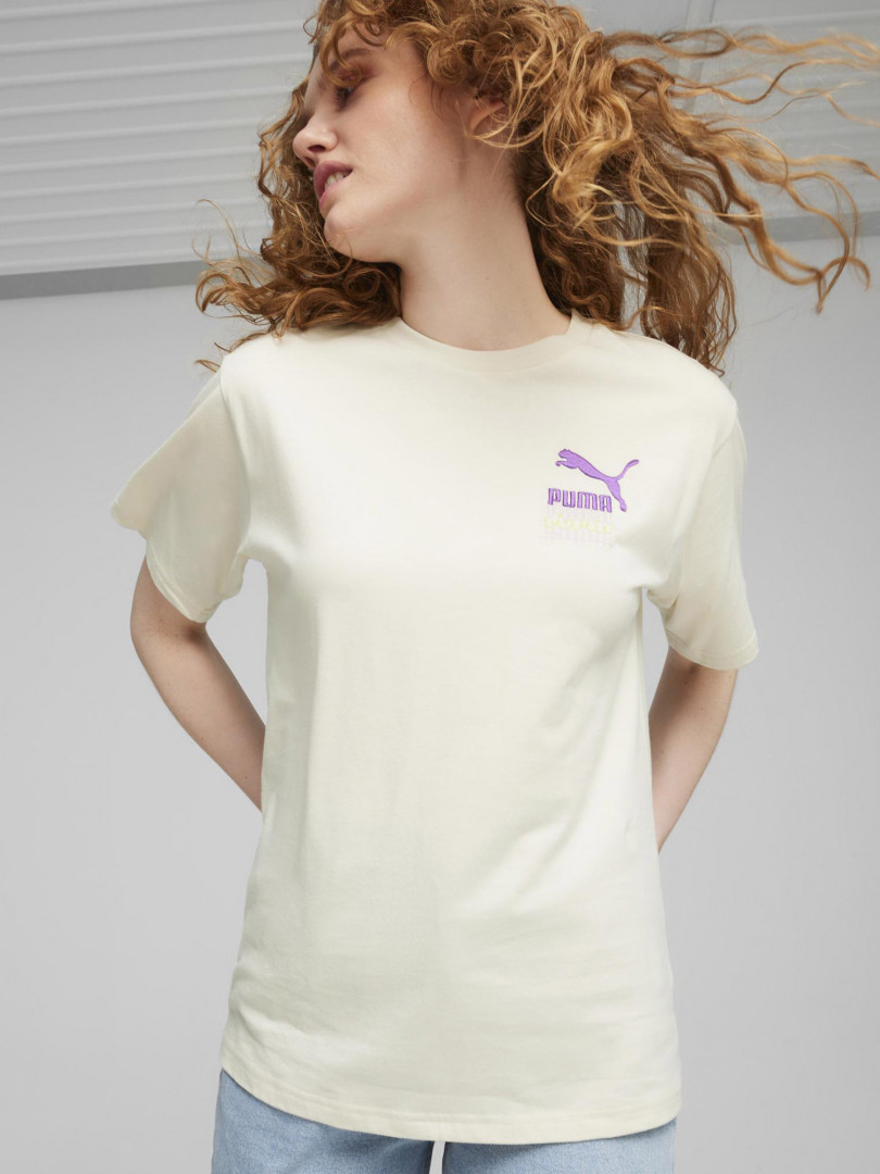 фото Футболка женская puma classics brand love relaxed graphic, бежевый