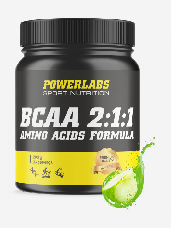 BCAA, Powerlabs, 200 г, яблоко