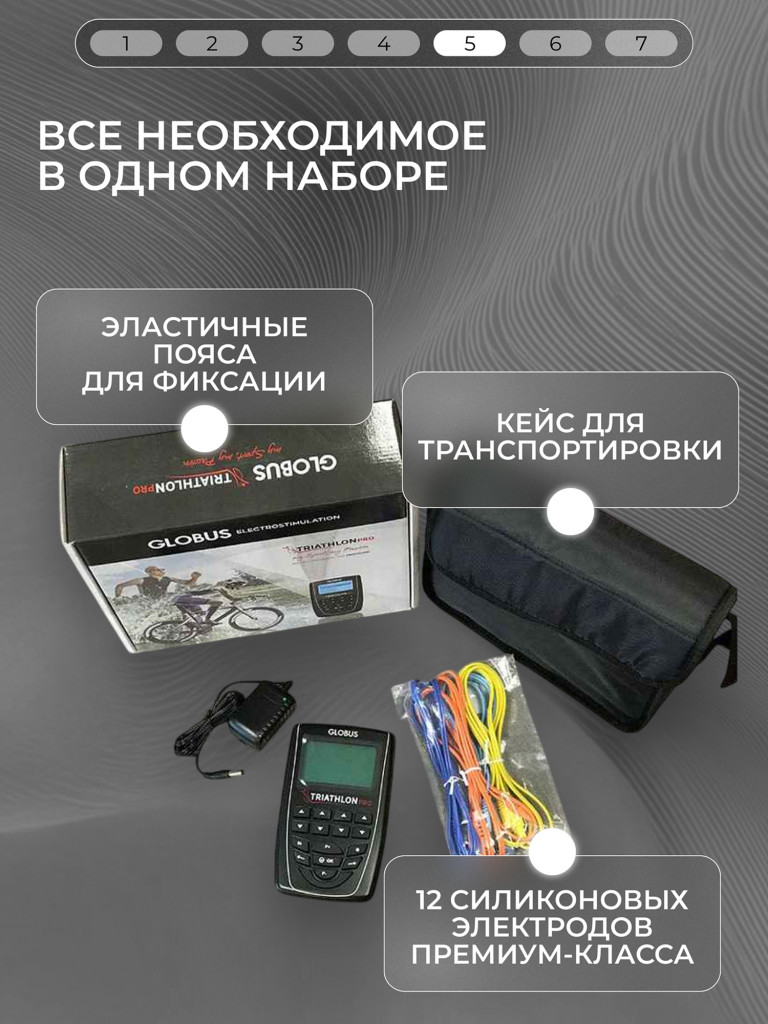 Миостимулятор микротоковый GLOBUS The TRIATHLON, электрический массажер для мышц тела, пресса, 424 программы