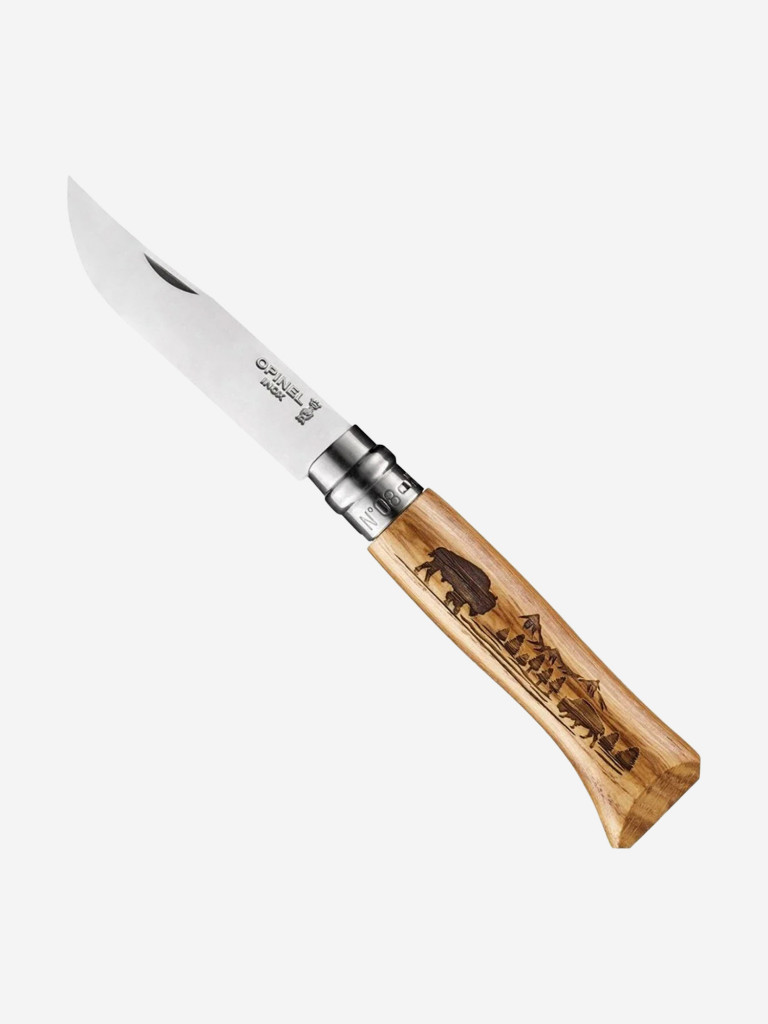 Нож Opinel №8 Animalia, нержавеющая сталь, рукоять дуб, гравировка бизон