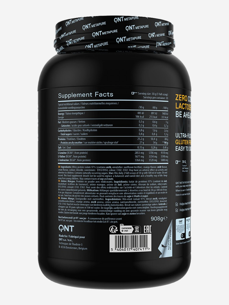 Изолят сывороточного протеина без лактозы QNT Metapure Whey Isolate Zero 908g Mango