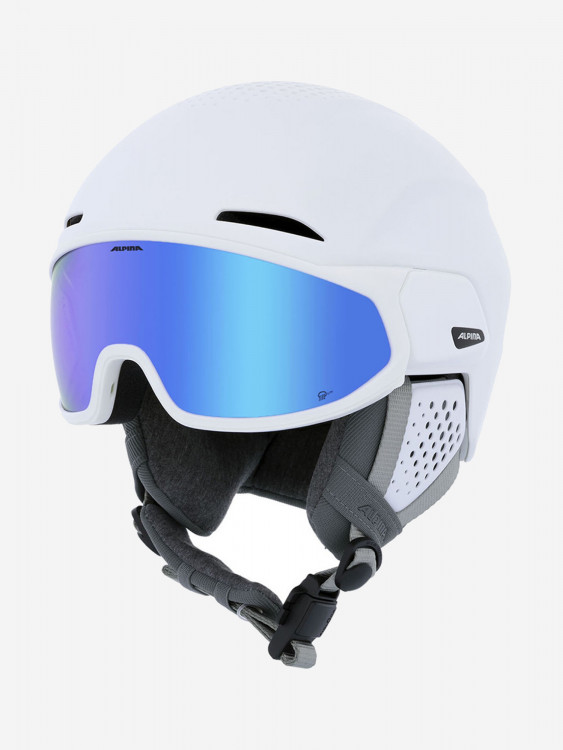 Горнолыжный шлем с визором Alpina Alto Q-Lite white matt (blue revo)