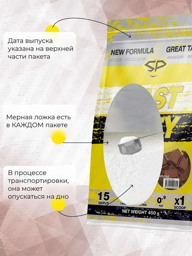 Сывороточный протеин Steelpower Fast Whey, пакет 450 г, Шоколад