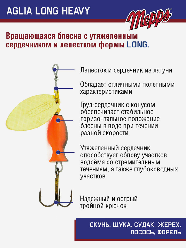 Блесна Mepps AGLIA LONG HEAVY 1 OR NR/OGE