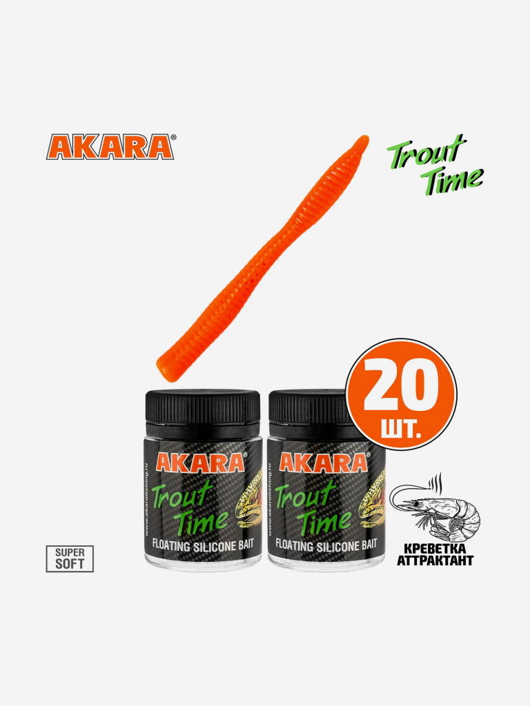 Силиконовая приманка Akara Trout Time WORM 3 100, Shrimp (20 шт.)