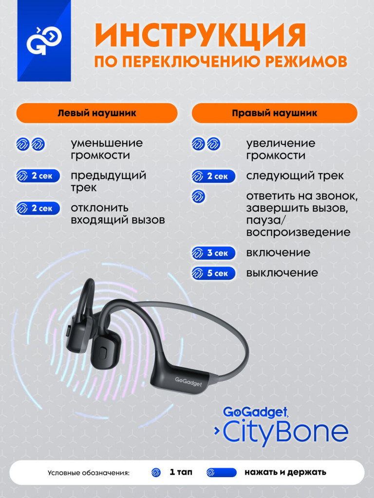 Наушники с костной проводимостью GoGadget CityBone
