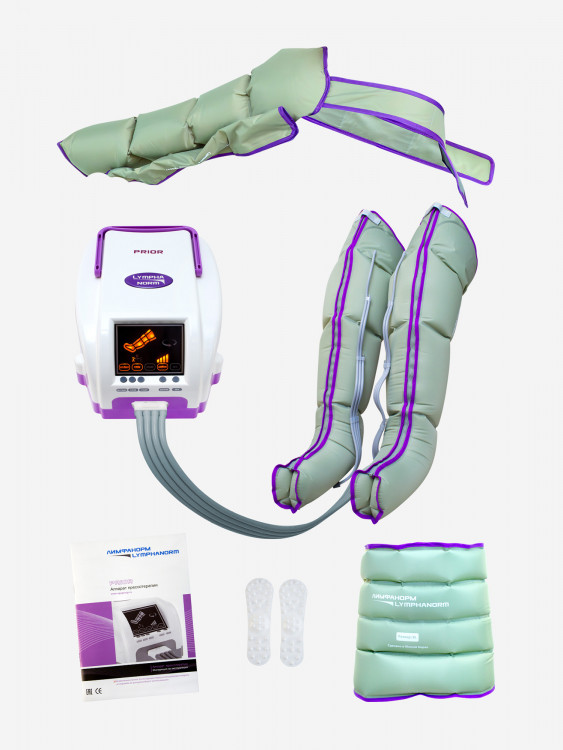 Лимфодренажный массажер LymphaNorm Prior, комплект с манжетами для ног размера L, манжетой для руки и манжетой пояс XL