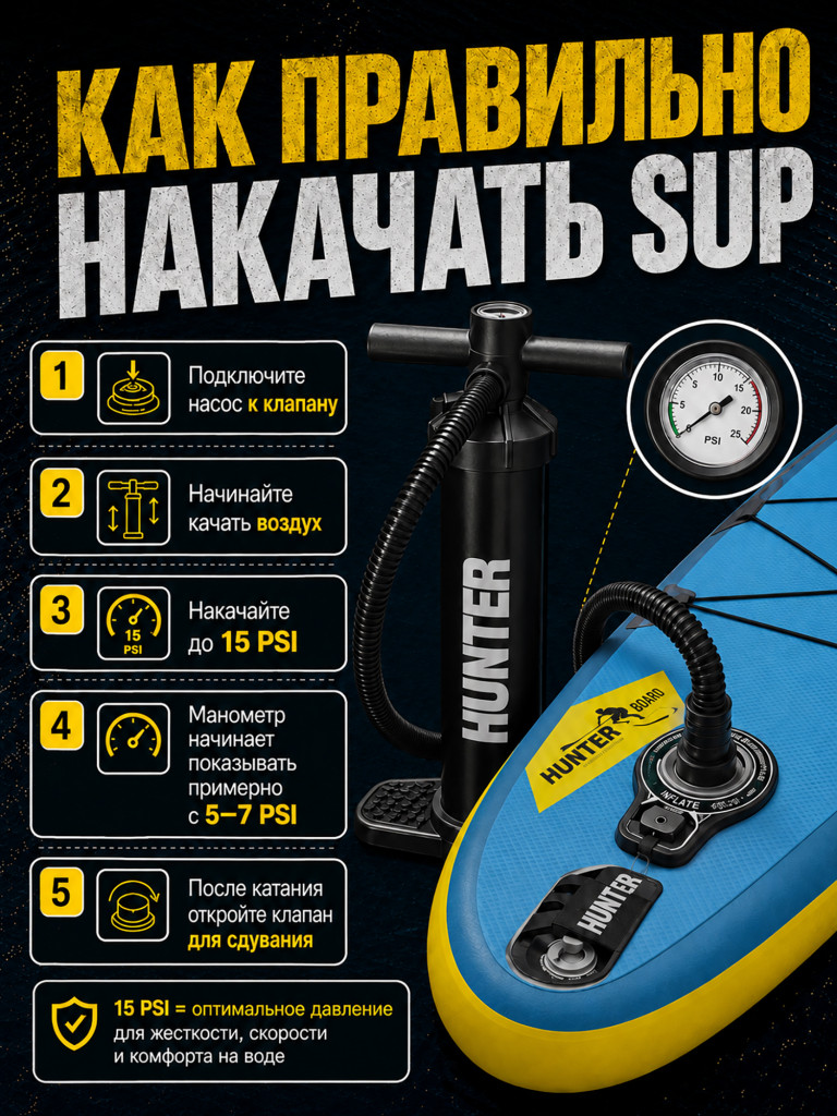 Sup-доска Hunterboard ACTIVE 10,6', 320х81х15 см, Yellow/Blue