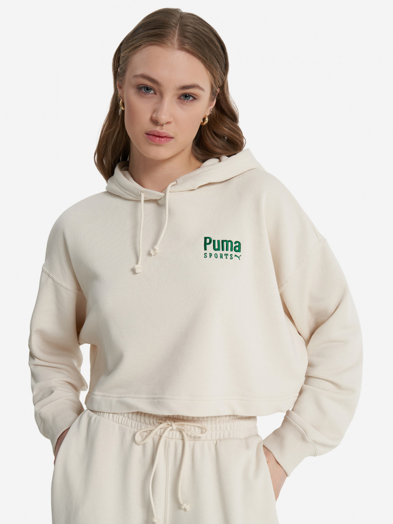 фото Худи женская puma team oversized, бежевый