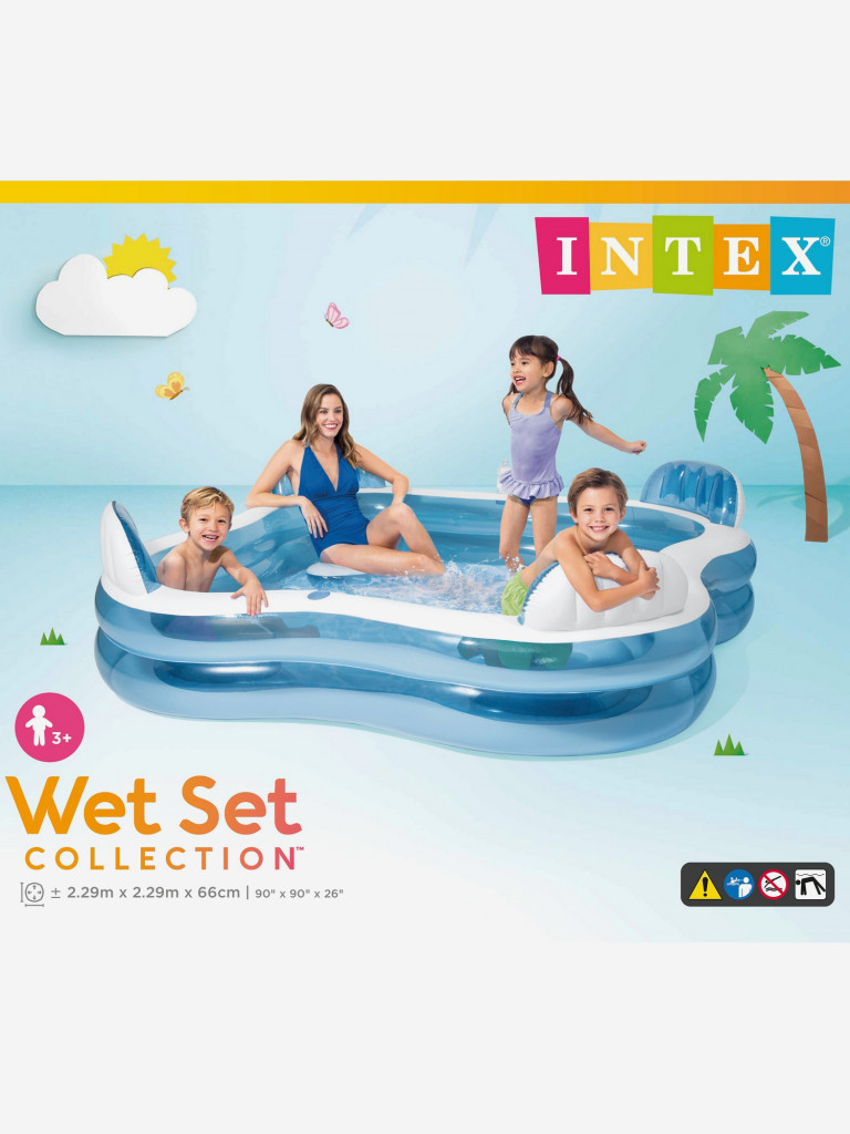 Бассейн надувной Intex семейный, сиденья со спинками, с подстаканниками, 229x229x66 см