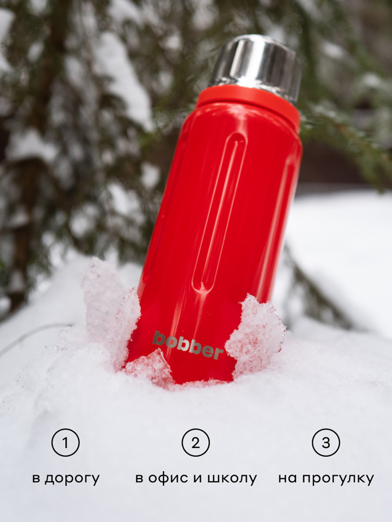 Термос вакуумный для напитков BOBBER Flask 1 литр, тепло до 48 часов, красный