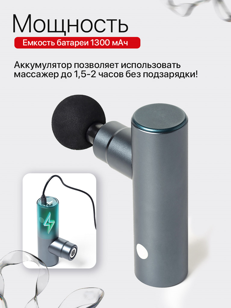 Мини ударный перкуссионный массажер, для всего тела, 4 сменные насадки, массаж спины и ног, ягодиц и шеи HavenHome
