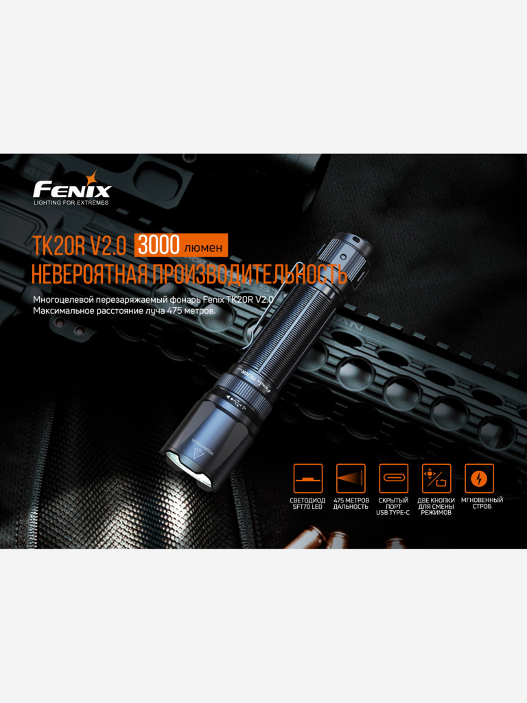 Фонарь светодиодный тактический Fenix TK20RV20T5, 3000 лм