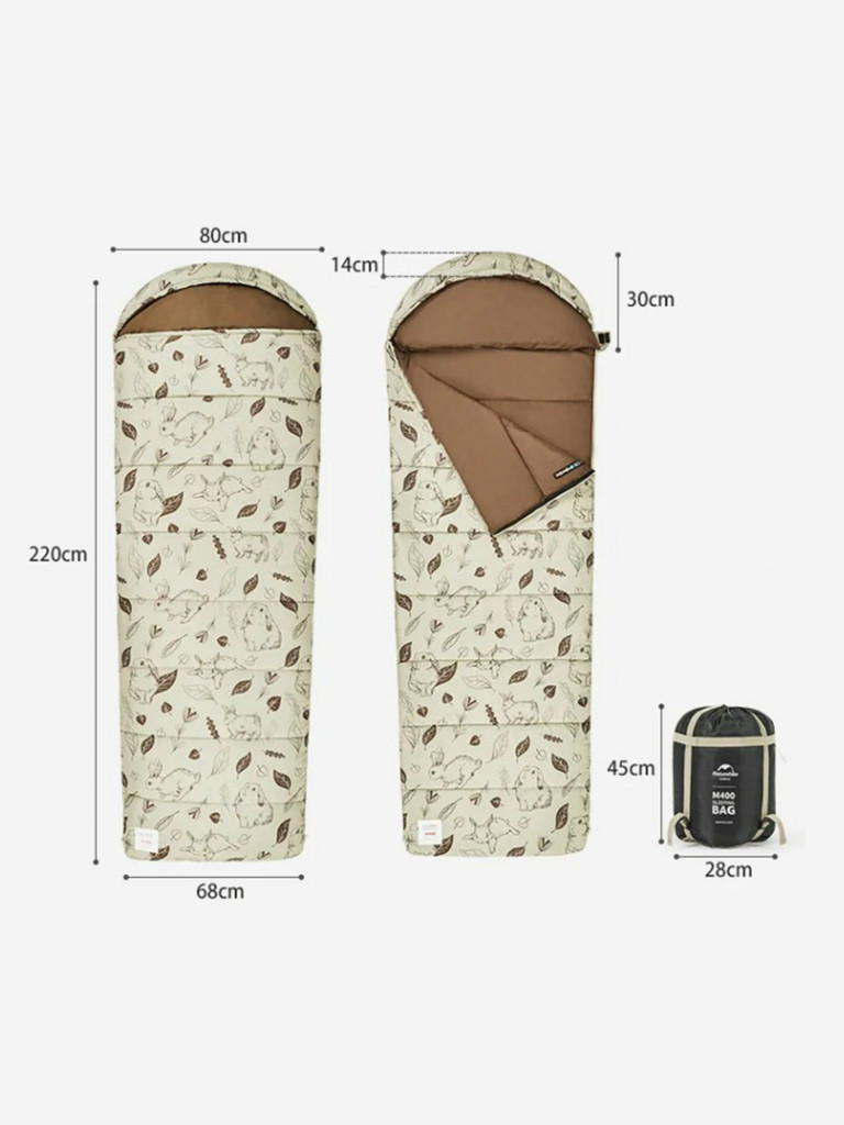 Мешок спальный Naturehike MT400, (80-60)х220 см, (правый) (ТК: +1C), бежевый