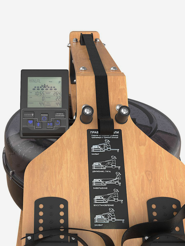 Гребной тренажер водный UNIX Fit Wood Rower Light складной, древесина бука