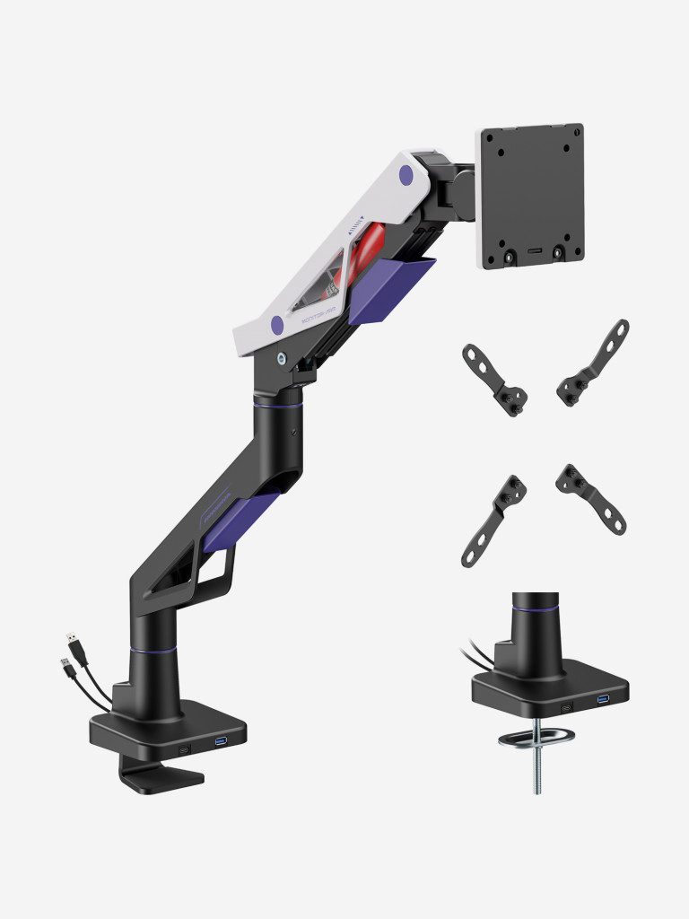 UNITEKI FMGT301GL ATLAS NEO GAMING LINE кронштейн для монитора со струбциной, системы газлифт, диагональ 24-57", крепление с функцией перемещения в вертикальной плоскости и нагрузкой от 2 до 30 кг.
