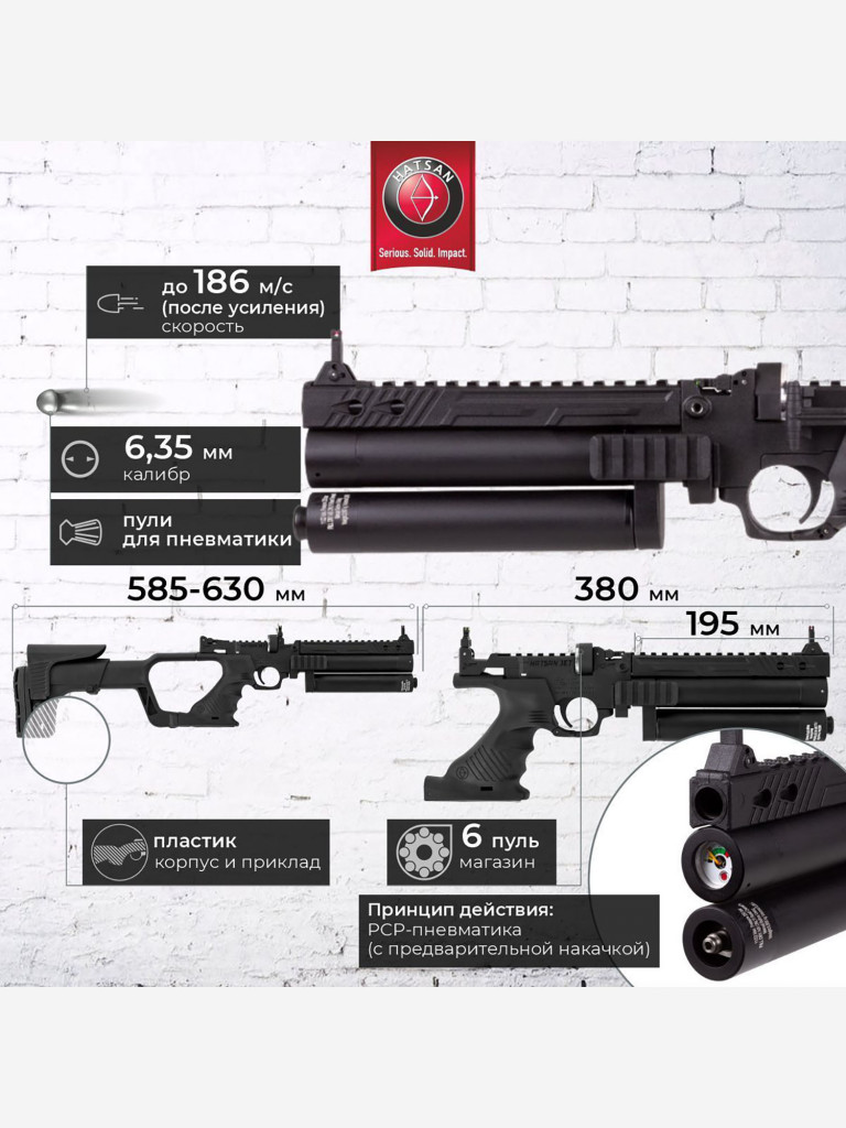 Пистолет пневматический Hatsan JET 2, cal. 6,35, 3 Дж (РСР, пластик, 2  баллона) Черный цвет — купить за 39890 руб. со скидкой 9 %, отзывы в  интернет-магазине Спортмастер