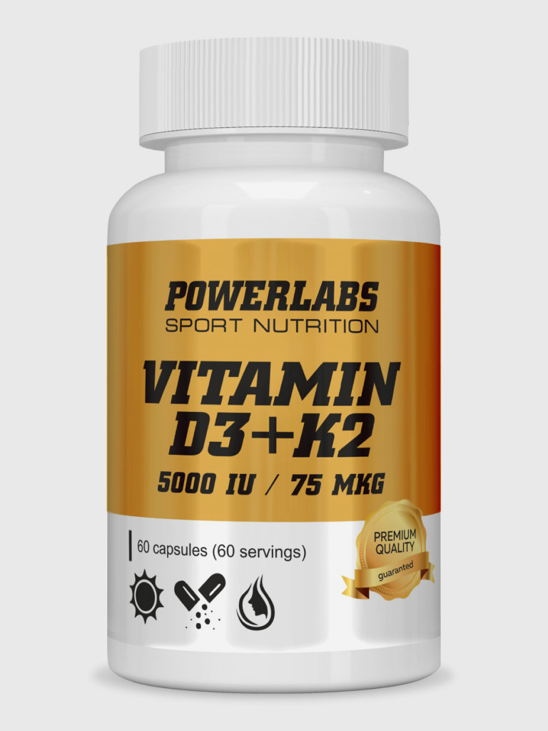 Powerlabs, Витамин D3 + K2, 5000 IU, 75 мкг, 60 капсул