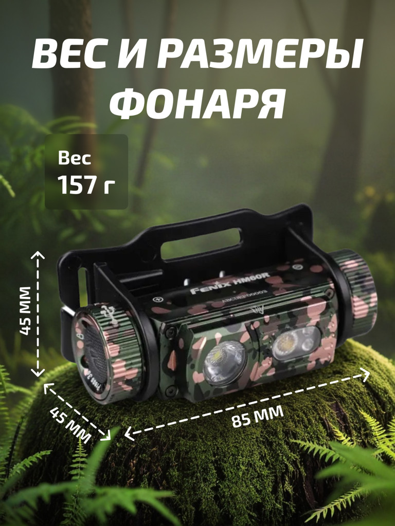 Фонарь Fenix налобный HM60R камуфляж 1200 люмен