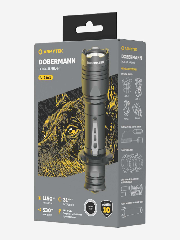 Фонарь светодиодный тактический Armytek Dobermann, 1150 лм, холодный свет