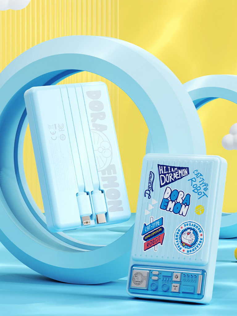 Внешний аккумулятор с авторским дизайном с кабелем Rock Doraemon P92 Dual PD20W Travel Series Power Bank with Cables 10000mAh синий