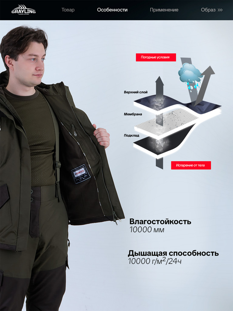 Костюм для рыбалки мужской Скат деми GRAYLING, хаки