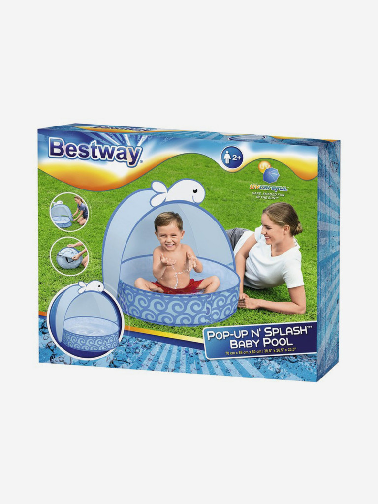 Бассейн детский жесткий борт с навесом Bestway 52577 "Дельфин", 2+ (78х68х60см)