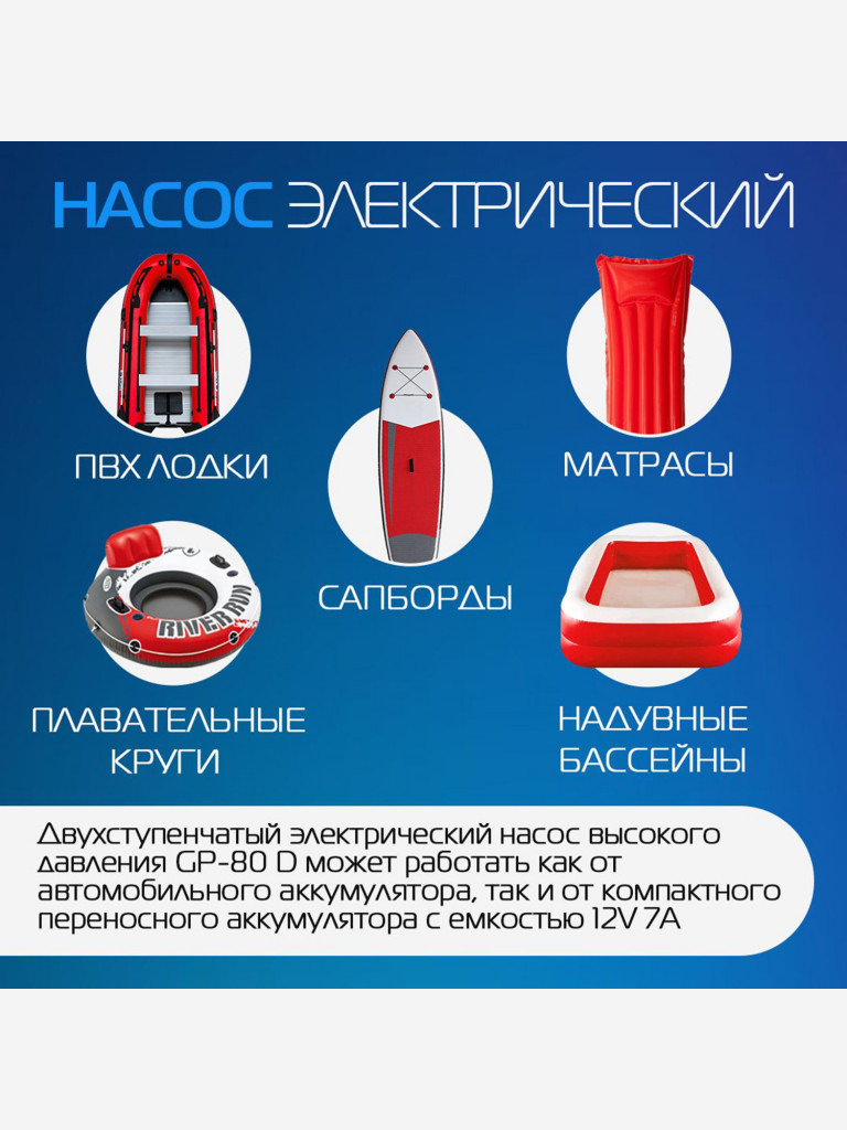 Электрический насос Marlin GP-80 D, насос для лодок пвх, сапбордов, матрасов, бассейнов