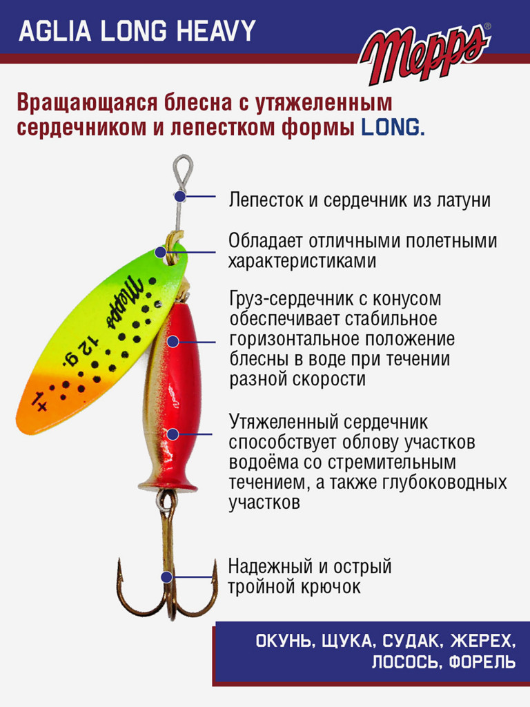 Блесна Mepps AGLIA LONG HEAVY 1+OR TIGER