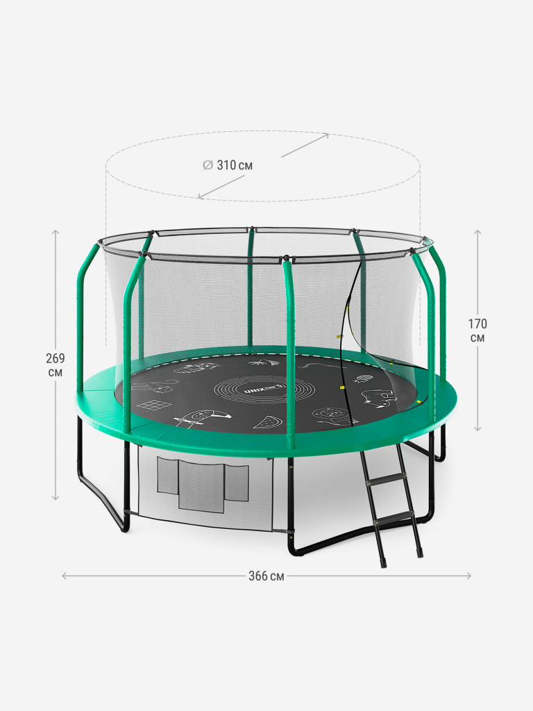 Батут UNIX Line SUPREME GAME 12 ft (Green)