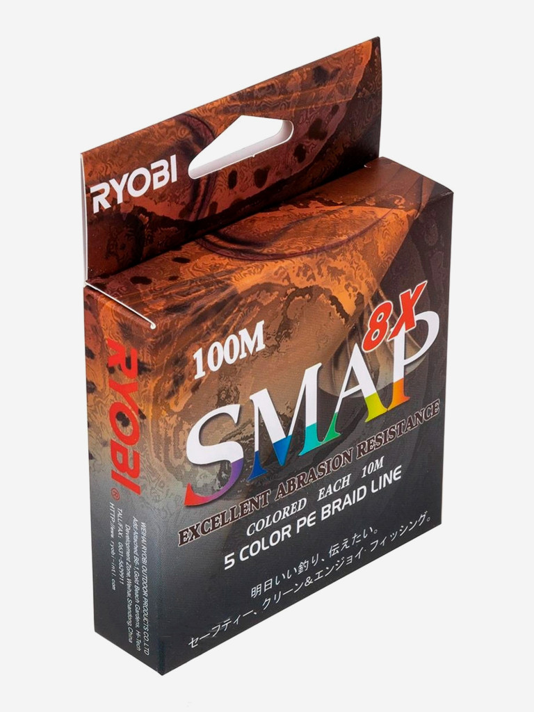 Шнур плетеный для рыбалки Ryobi SMAP PE8X, 100м, 0,165мм, 9кг, мультиколор