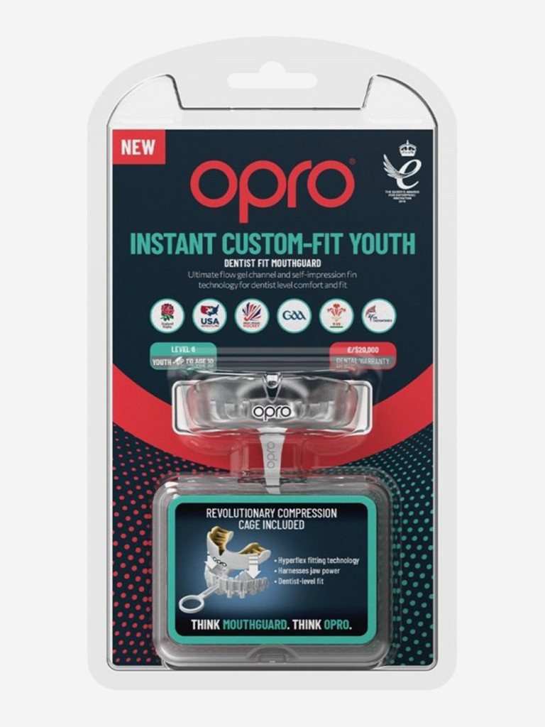 Детская боксерская капа, спортивная, защитная для зубов OPRO Instant Custom-Fit - Clear