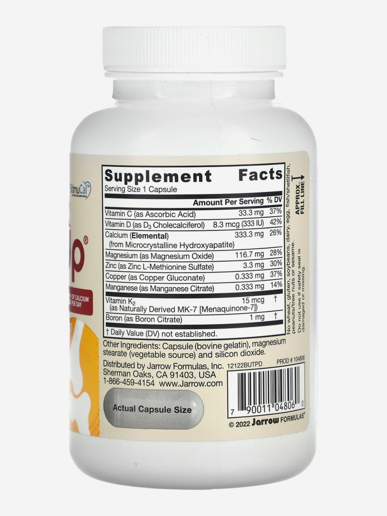 Бад для здоровья и плотности костей, Кальций, витамин Д, k2, цинк, бор, марганец Jarrow Formulas BoneUp 3 per day, 90 caps