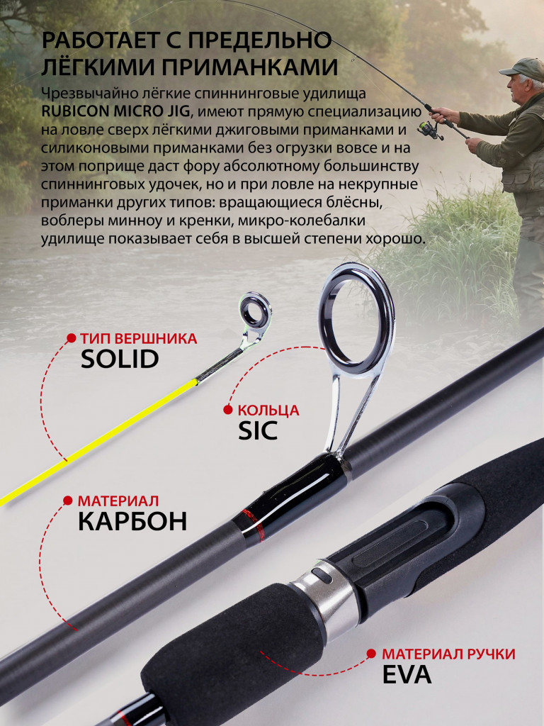 Микро джиг спиннинг RUBICON Micro Jig 1-4 г 2,10 м / ультралайт, микроджиг спиннинг