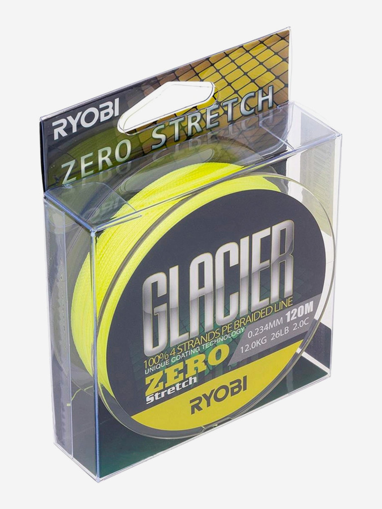 Шнур плетеный для рыбалки Ryobi GLACLER ZERO 120м, 0,234мм, 12кг, желтый