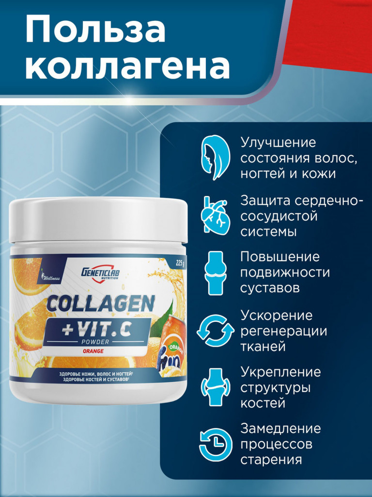 Коллаген COLLAGEN PLUS 225 g Апельсин Geneticlab Nutrition