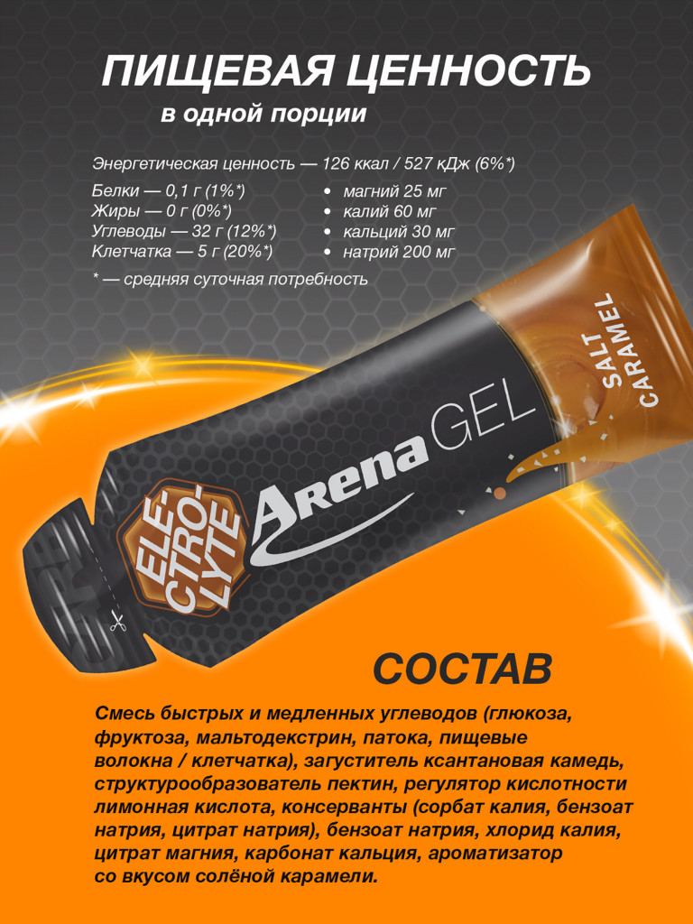 Энергетический гель Arena с электролитами, 8 штук, соленая карамель
